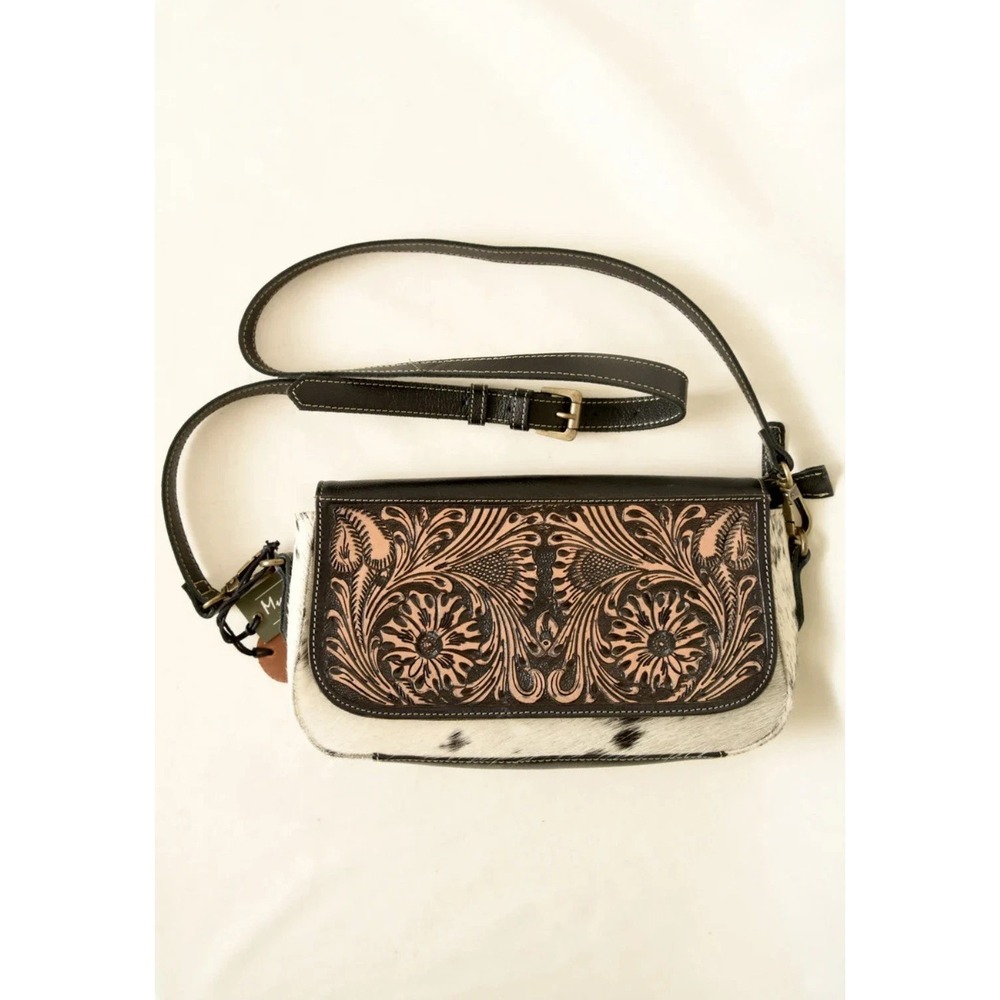 Myra Bag Cowhide Crossbody Western Boho Leather Purse - Western Cowgirl Flowers